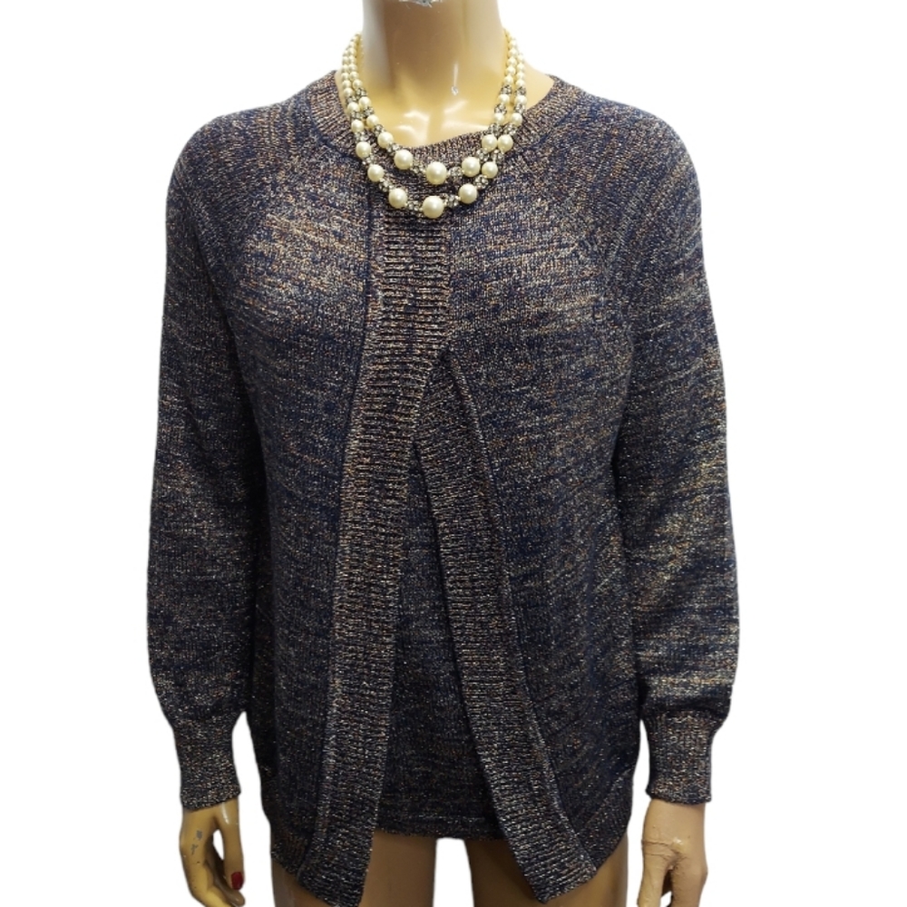 LYN Metallic Shimmer Layered Look Knit Top
